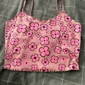 NWOT pink and cream flower crop top